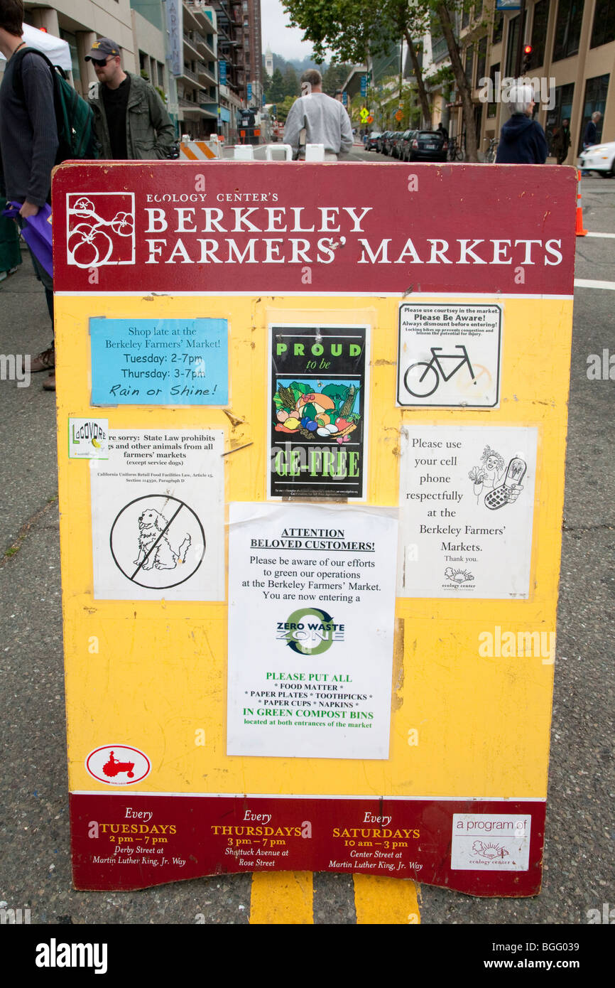 Bulletin Board at Ecology Center's Berkeley Farmers' Market. Berkeley, California, USA Stock Photo