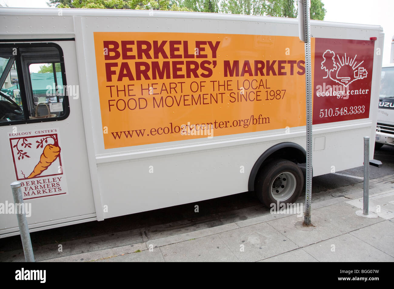 Berkeley Farmers' Market Sign on Side of Truck. Ecology Center's Berkeley Farmers' Market. Berkeley, California, USA Stock Photo