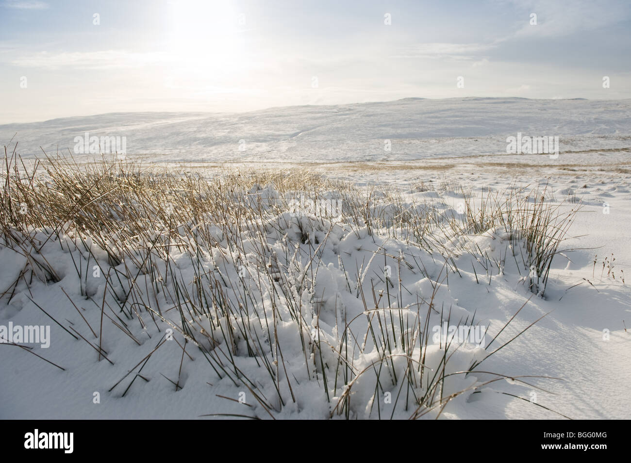 Snowy mountain landscape in Wales, taken near Elan Valley and Rhayader Stock Photo