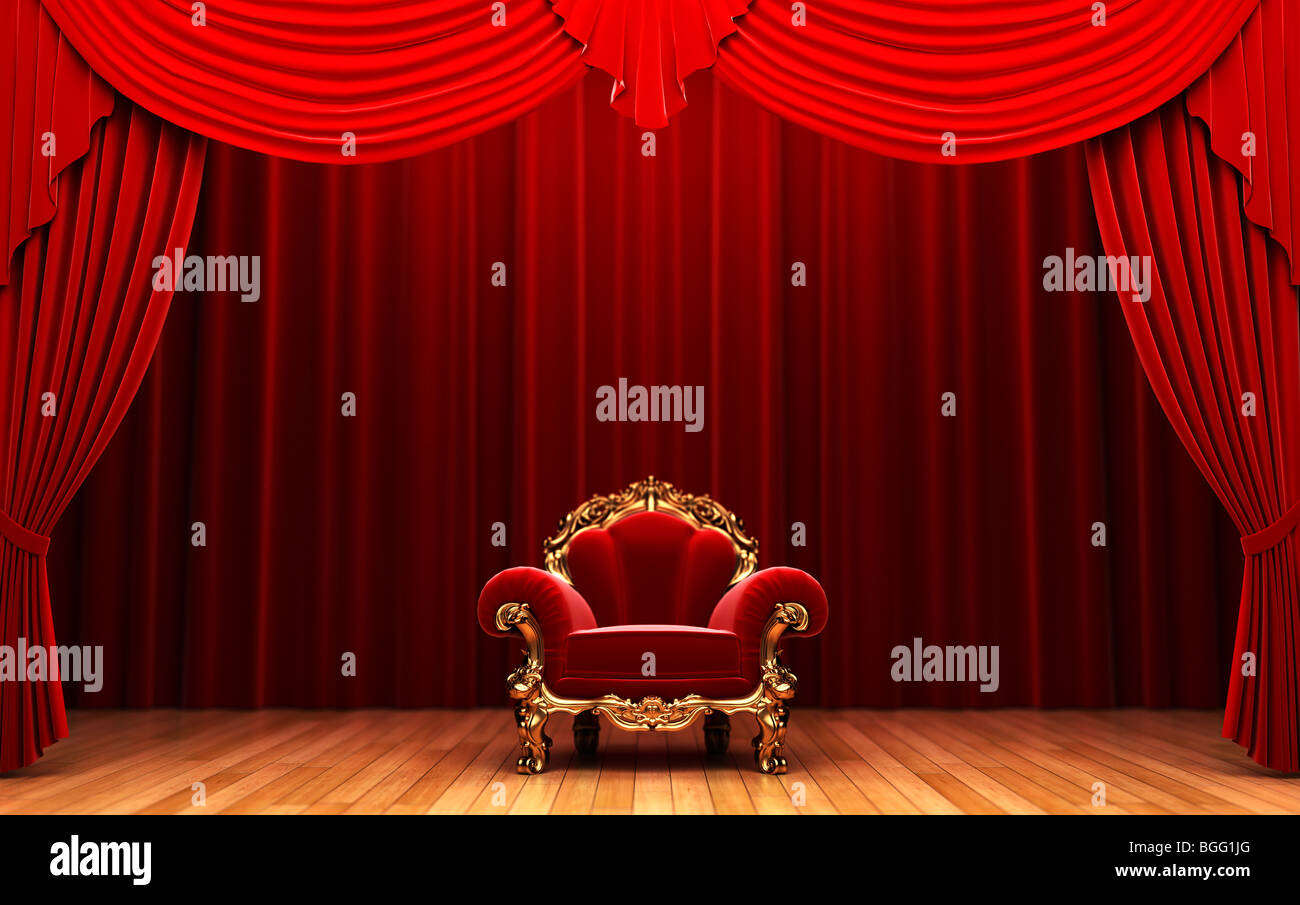 Red velvet curtain and chair Stock Photo - Alamy