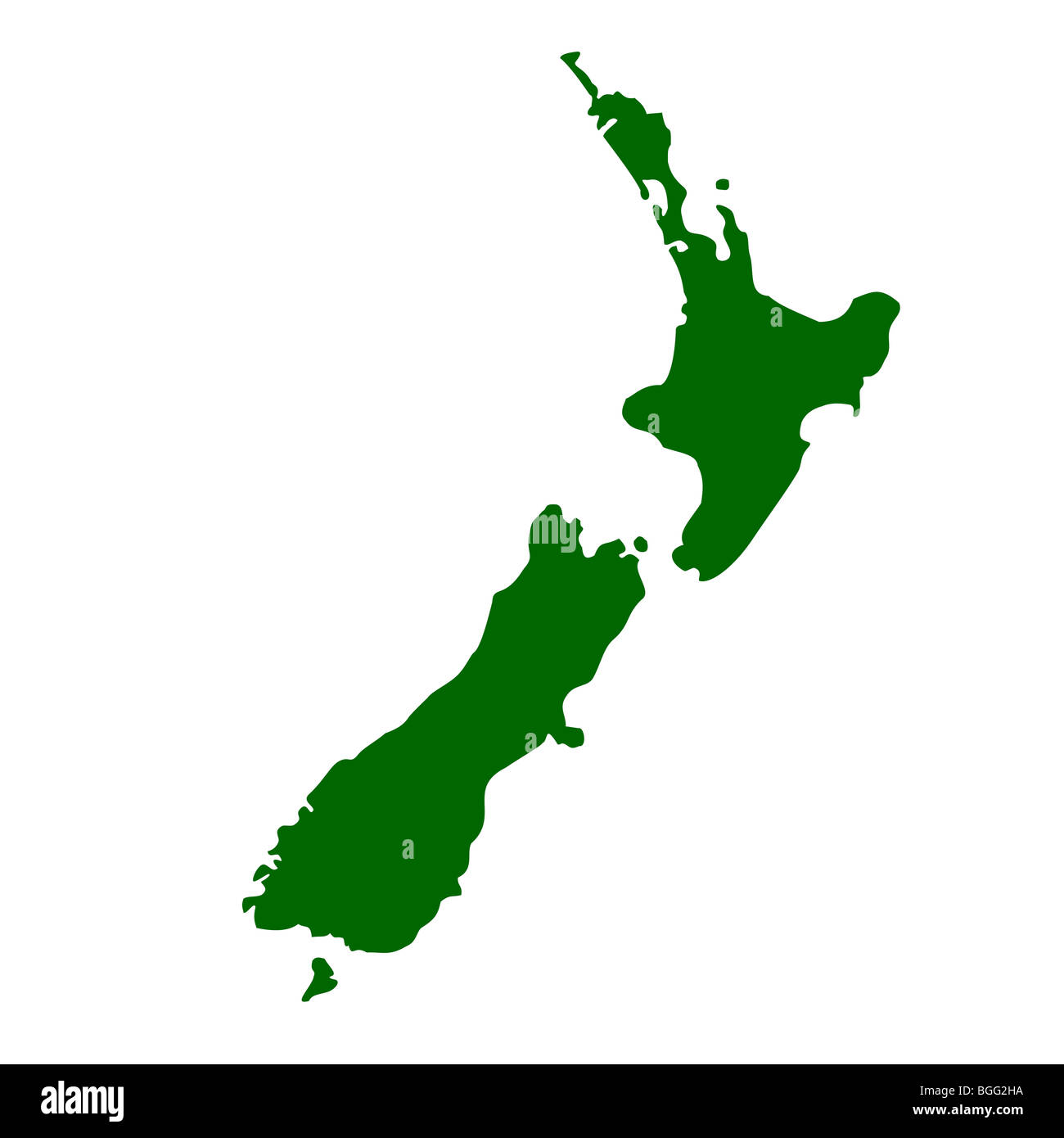 Map of New Zealand, isolated on white background. Stock Photo
