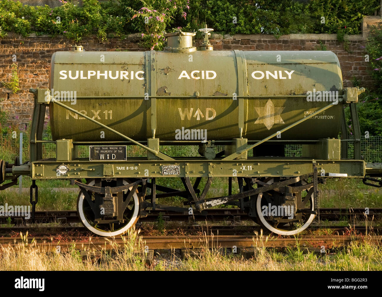 Sulphuric acid tanker rail wagon in the sidings at Bristol floating harbour docks Stock Photo