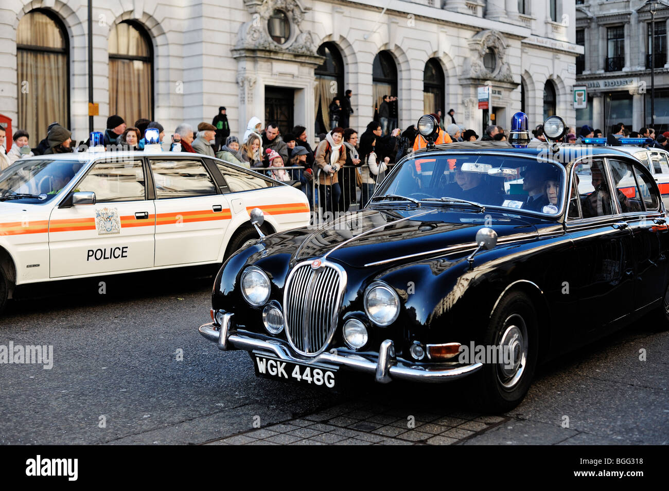 Historic police cars at the New Year Parade 2010, London, England Stock Photo