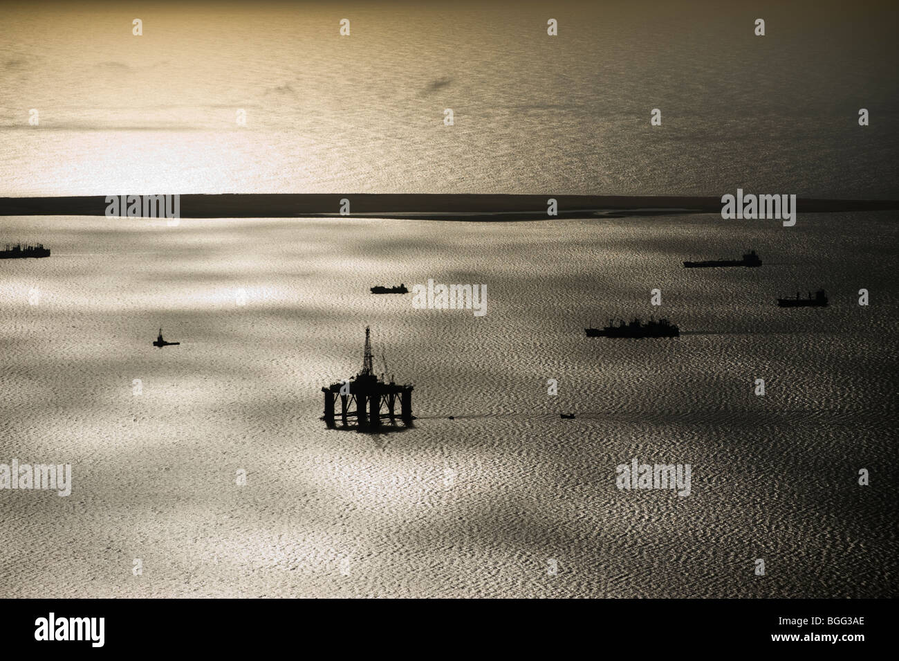 Aerial of an oil rig in Walvis bay lagoon / harbour Stock Photo