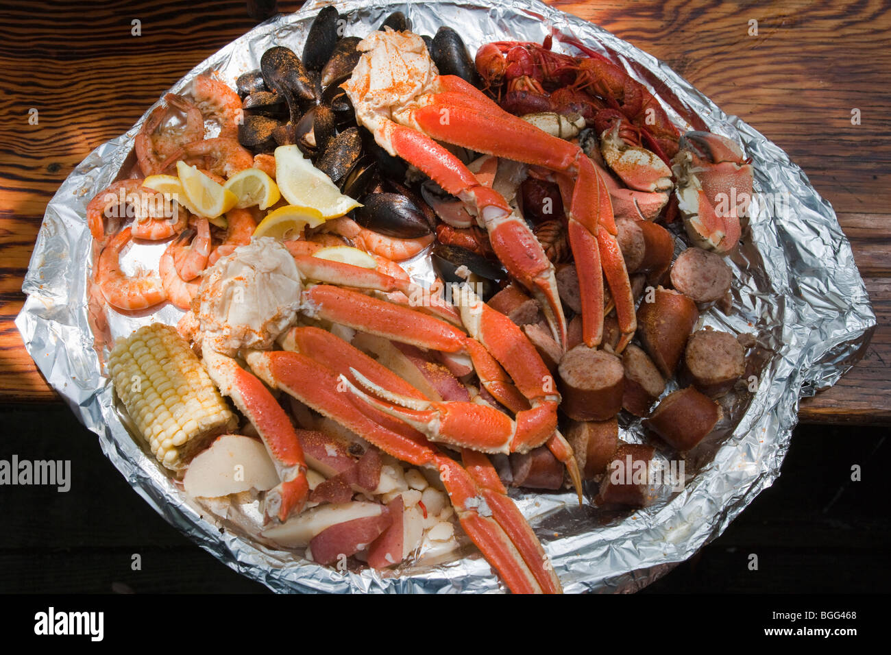 Shore seafood lunch. Stock Photo