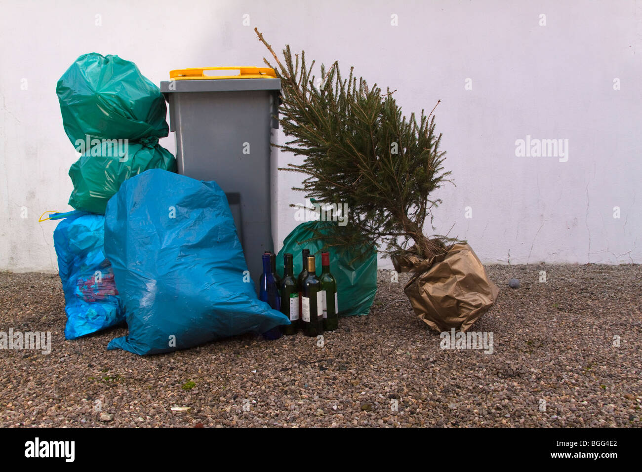 Rubbish put out for collection after Christmas Stock Photo Alamy