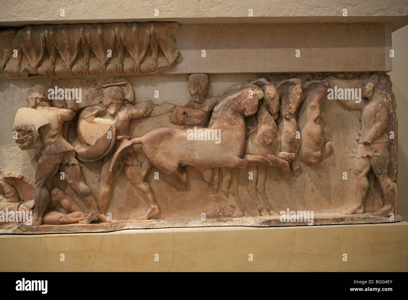 Scenes from the Trojan war - achaean soldiers being encouraged by elderly Nestor Stock Photo