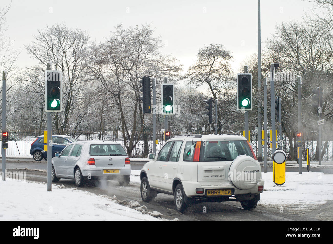 Traffic signals in the snow Stock Photo
