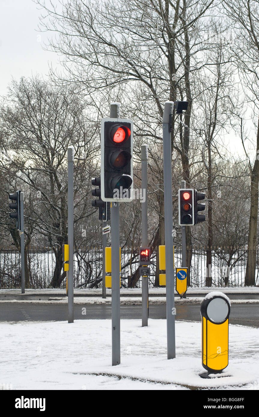 Traffic signals in the snow Stock Photo
