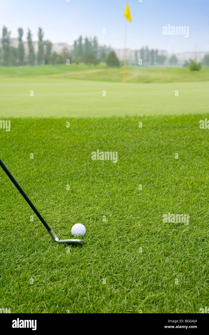 Closeup of chipping golf ball Stock Photo Alamy