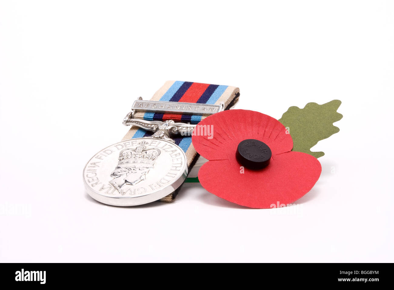 British Army Afghanistan Service medal with artificial poppy conceptual image. Stock Photo