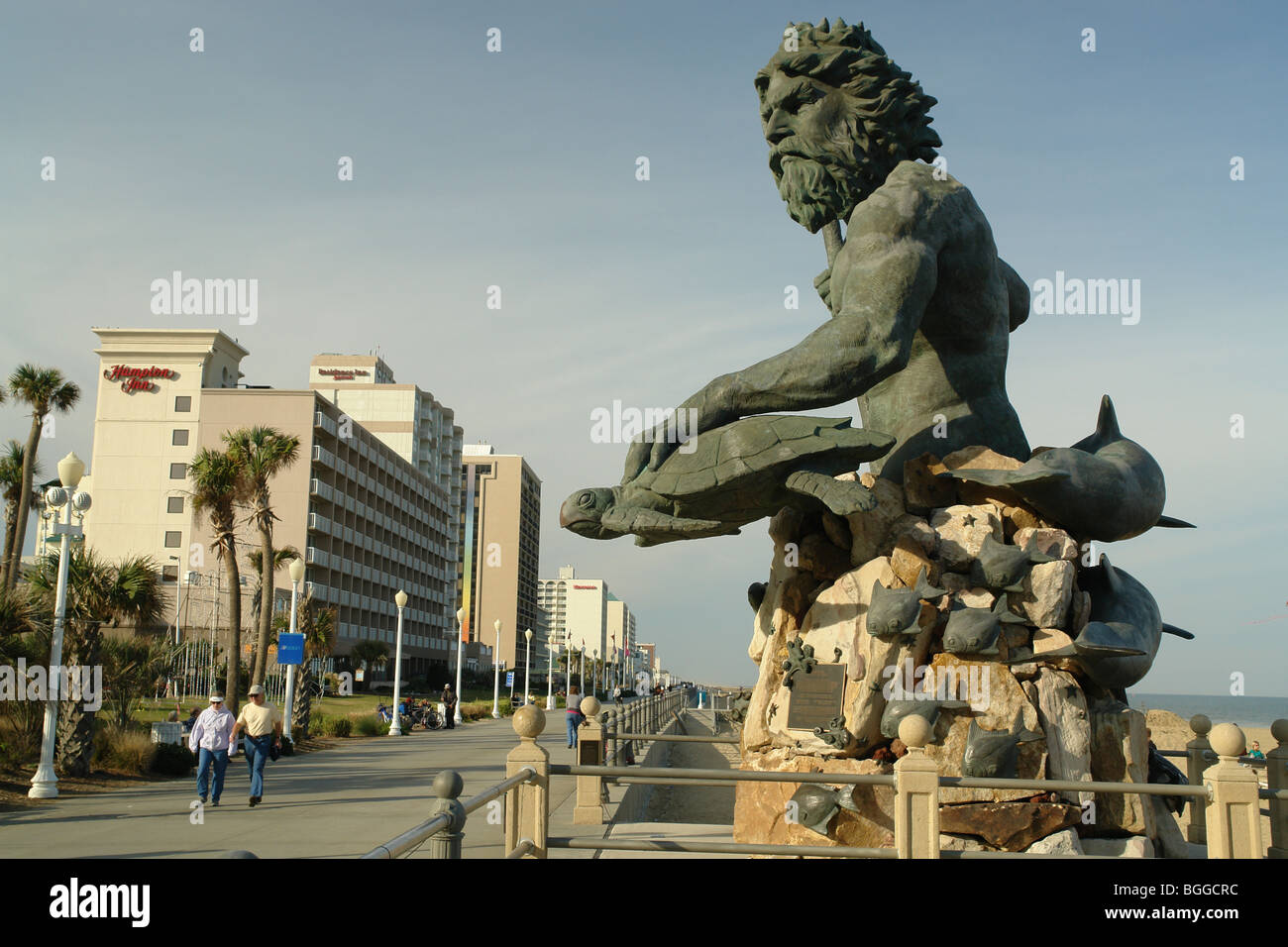 AJD61958, Virginia Beach, VA, Virginia, Boardwalk, Neptune Statue Stock