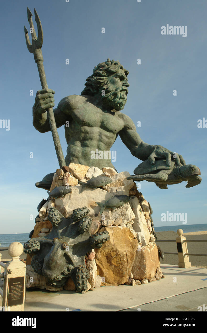 AJD61961, Virginia Beach, VA, Virginia, Boardwalk, Neptune Statue Stock