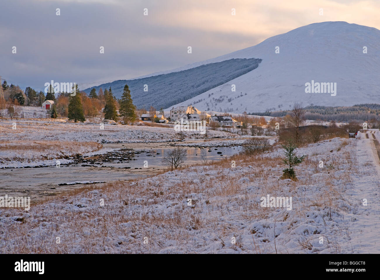 Bridge of Orchy, snow, winter, Argyll and Bute, Scotland, December 2009 Stock Photo