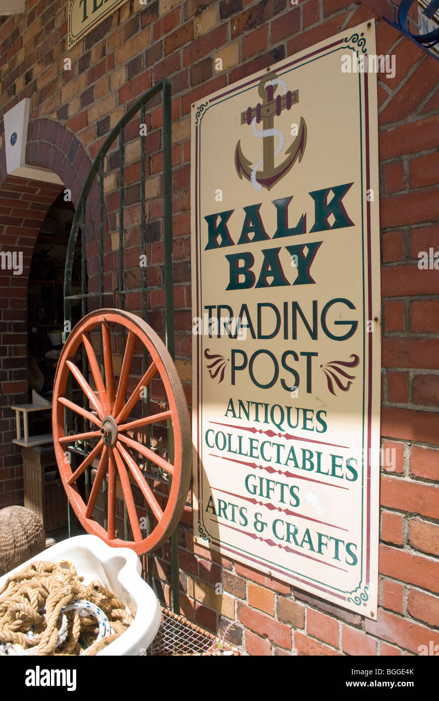 The sign outside Kalk Bay Trading Post in Cape Town, South Africa. Stock Photo