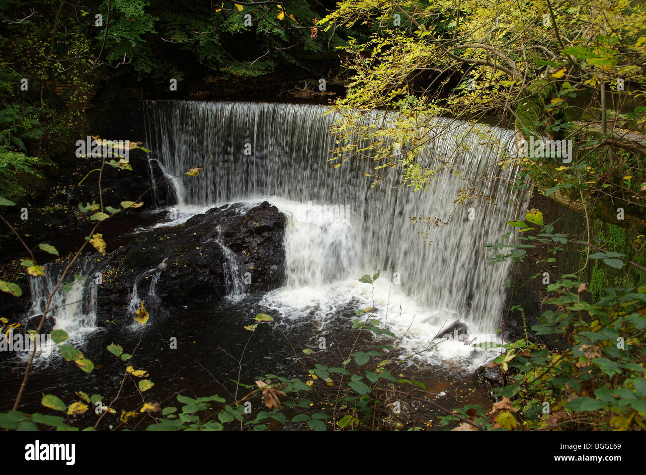 A waterfall on the River Calder, Lochwinnoch Renfrewshire Scotland UK