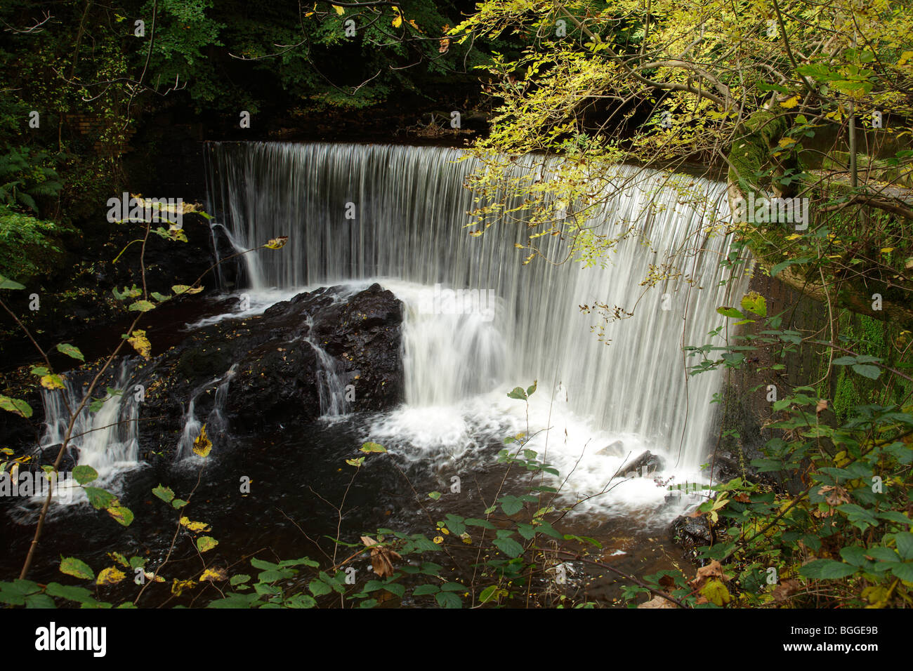 A waterfall on the River Calder, Lochwinnoch Renfrewshire Scotland UK Stock Photo
