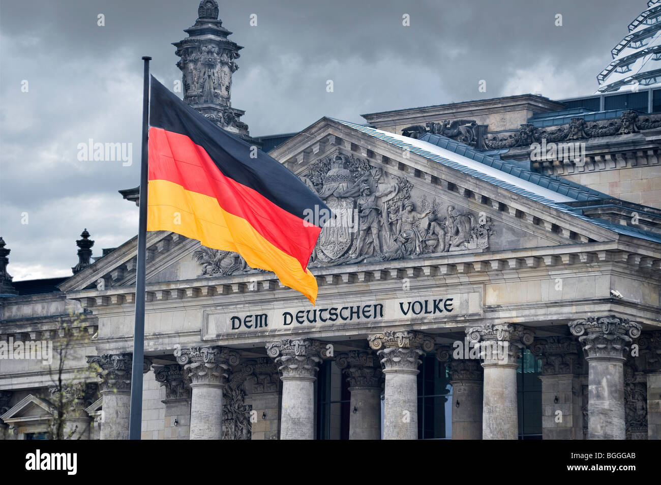 German flag, Reichstag, German parliament building, Berlin, Germany Stock Photo