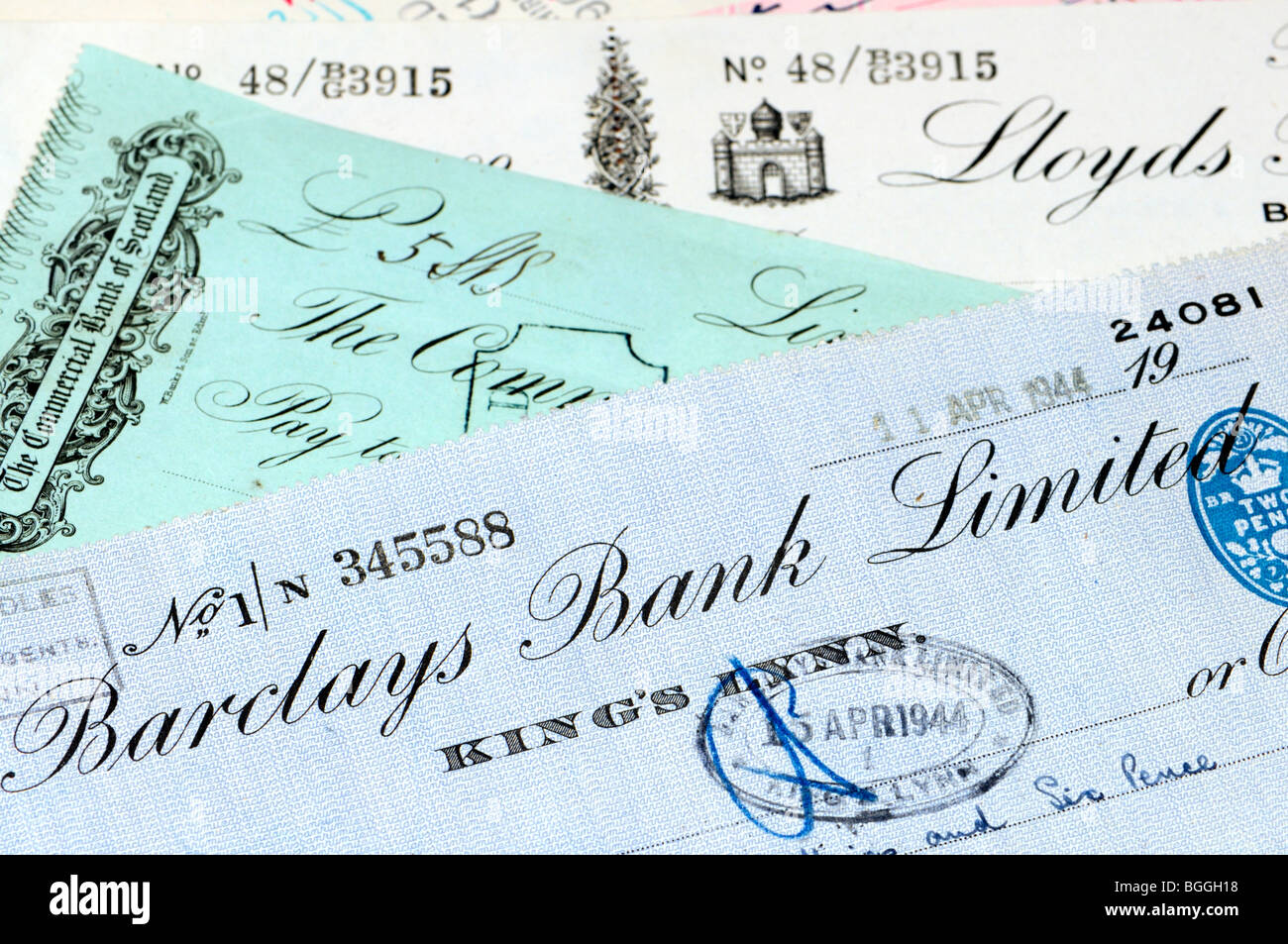 Old bank cheques Stock Photo