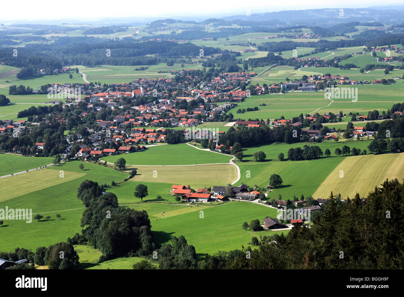 Aerial view to the town of Aschau Upper Bavaria Germany Stock Photo