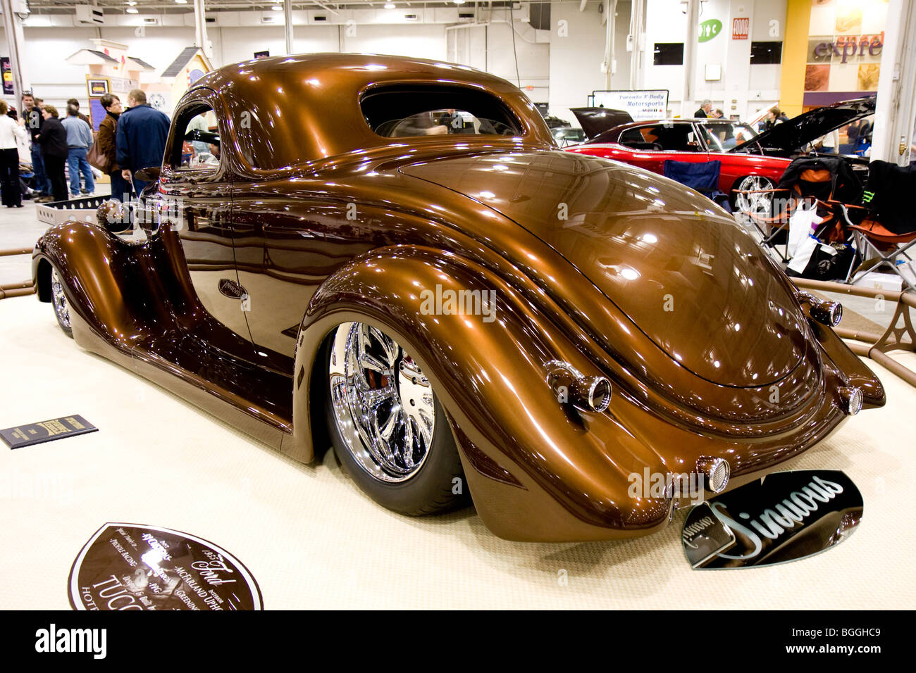 Custom vintage classic American retro cars on display at a car local indoor  car show Stock Photo - Alamy