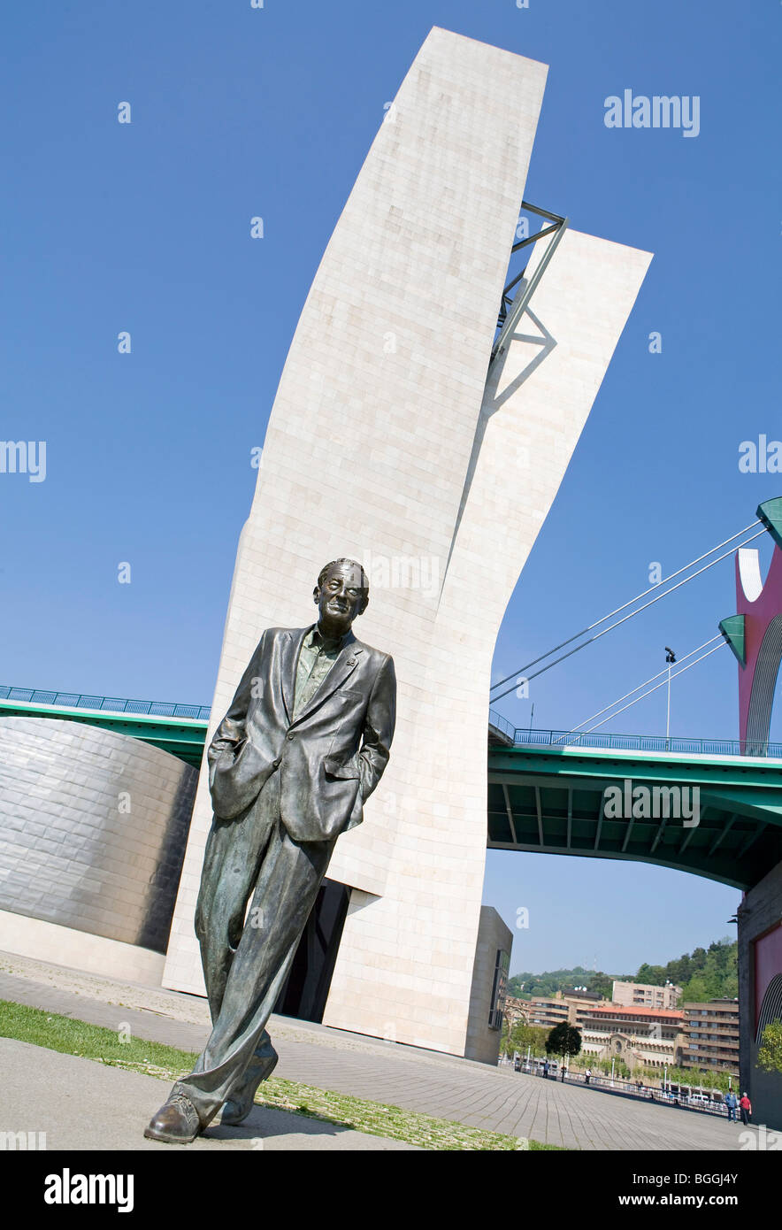Ramon Rubial statue, Bilbao, Spain, slanted Stock Photo