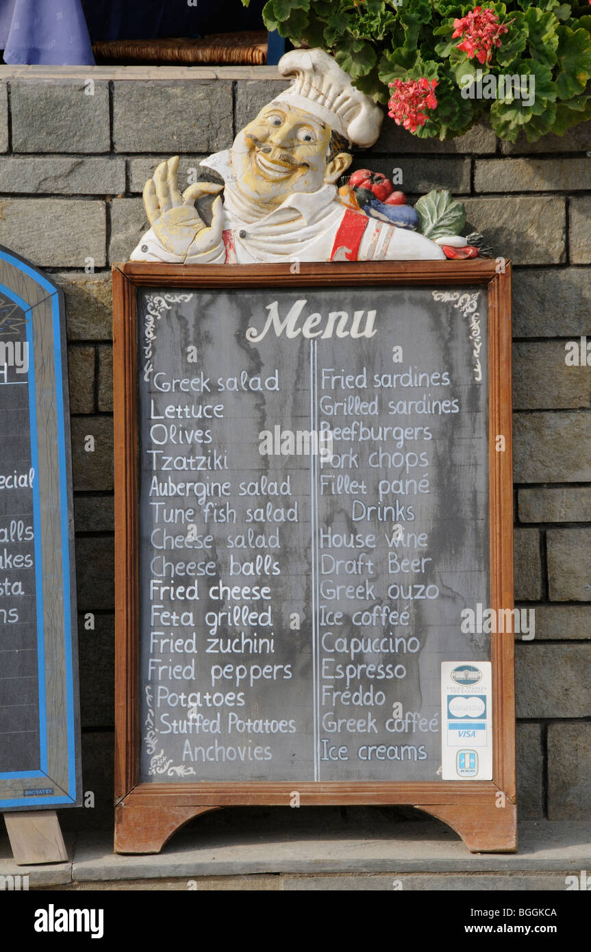 Greek restaurant menu board written in English Stock Photo Alamy
