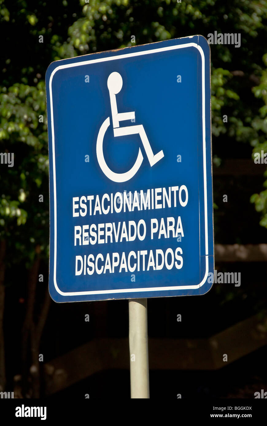 Handicapped parking sign in Spanish in Buenos Aires, Argentina Stock Photo