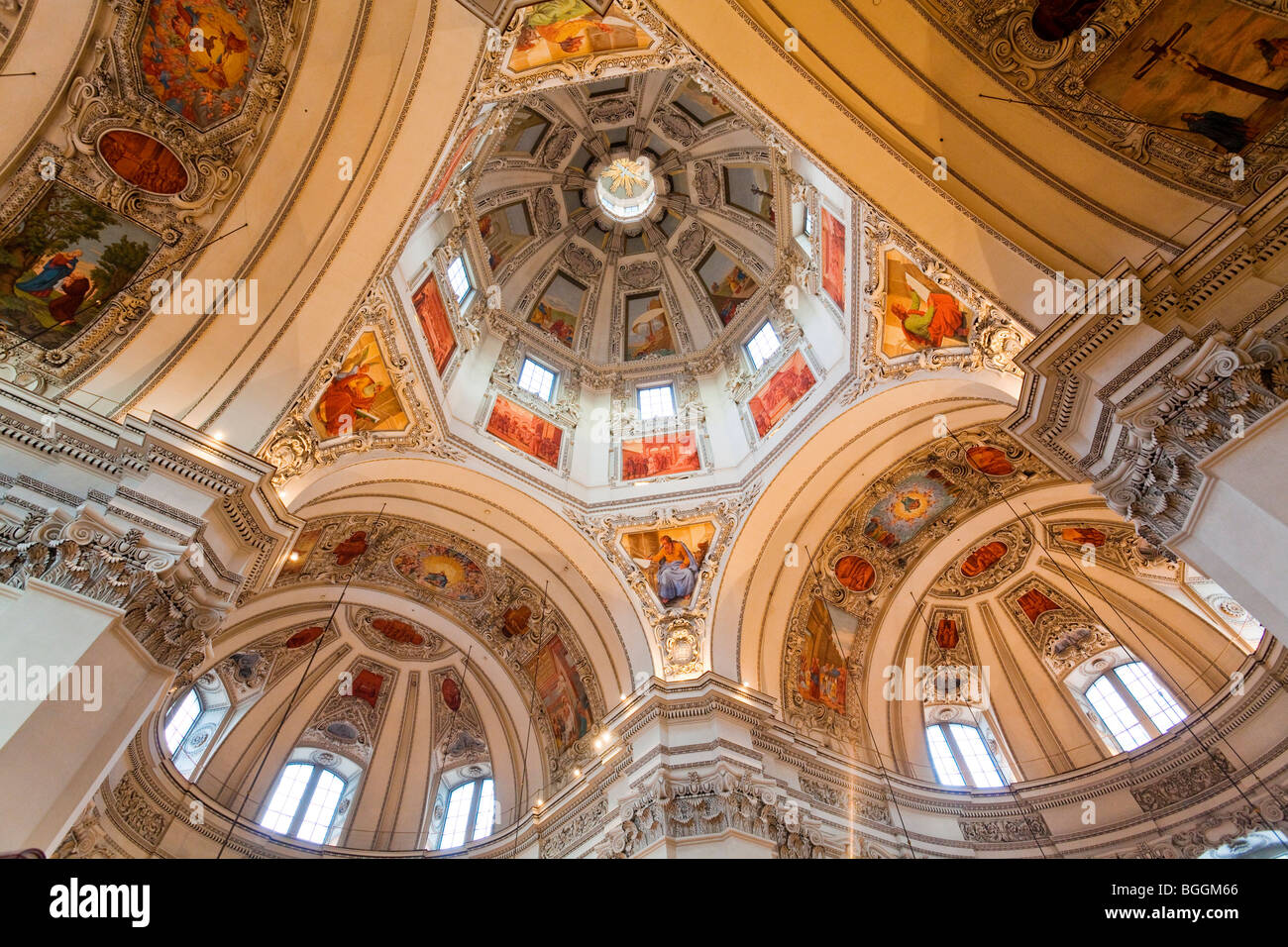 Cupola of Salzburg Cathedral, Salzburg, Austria, worm's-eye view, Stock Photo