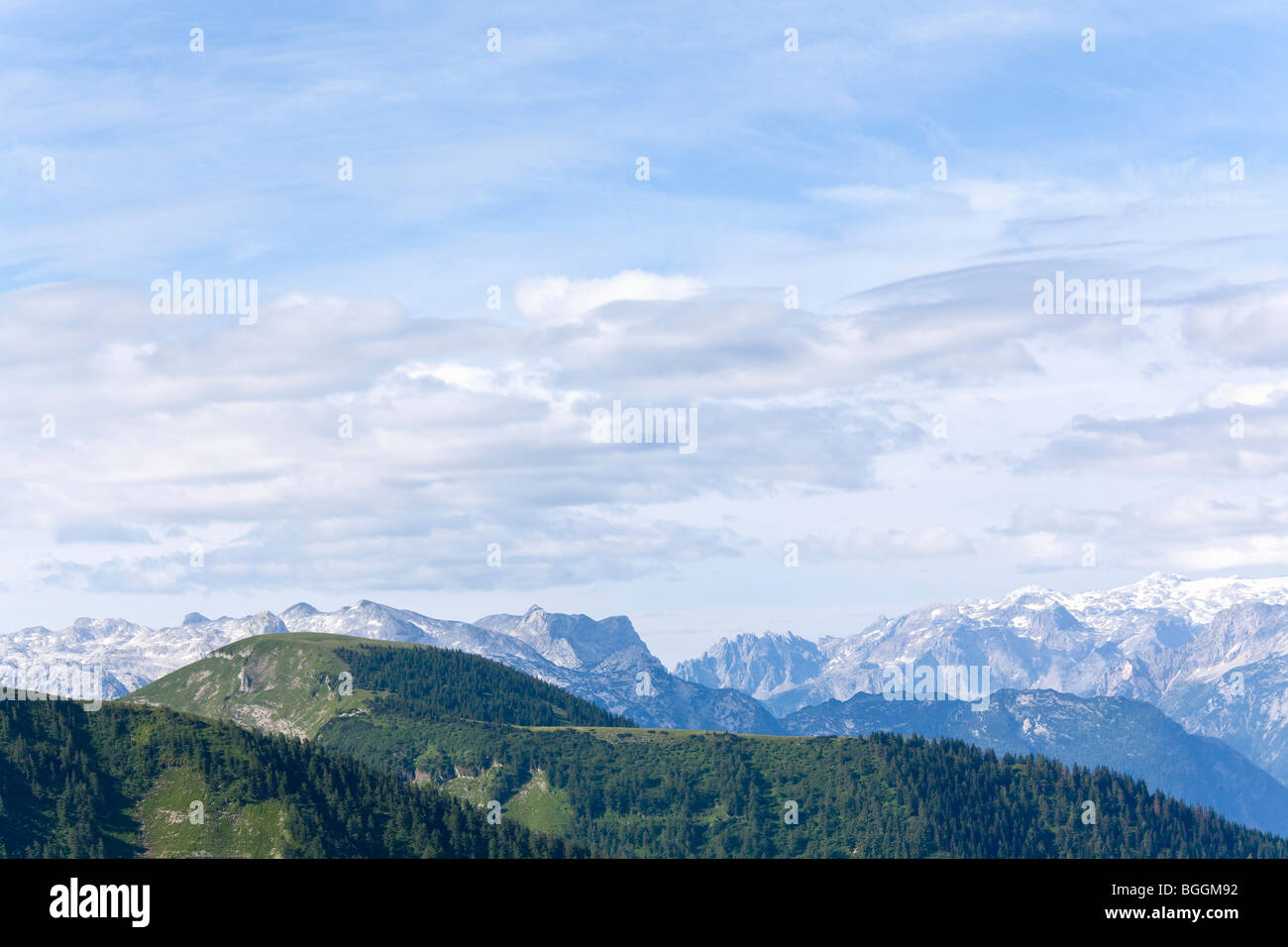 View of the mountain peaks of Tennengebirge and Hochkoenig, Sankt ...