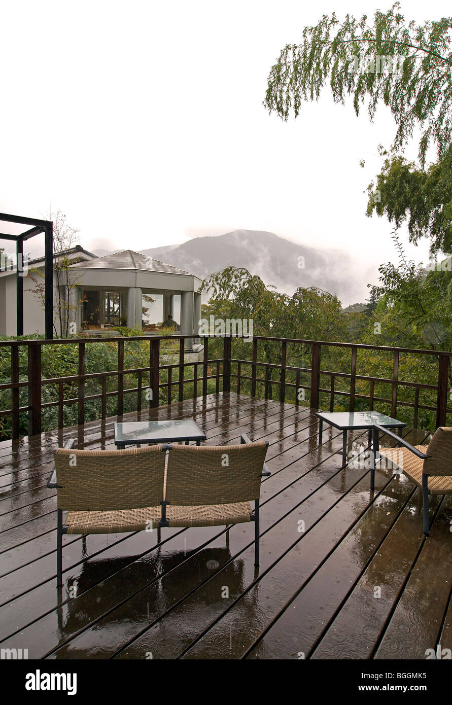 Gora Kadan. Japanese ryokan. Hakone, Japan. Terrace. Stock Photo