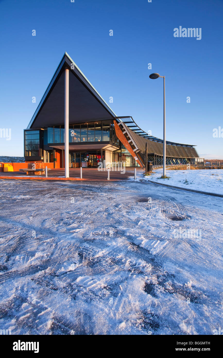 The Visitor Centre or Center at the Waters Edge Country Park in winter Stock Photo