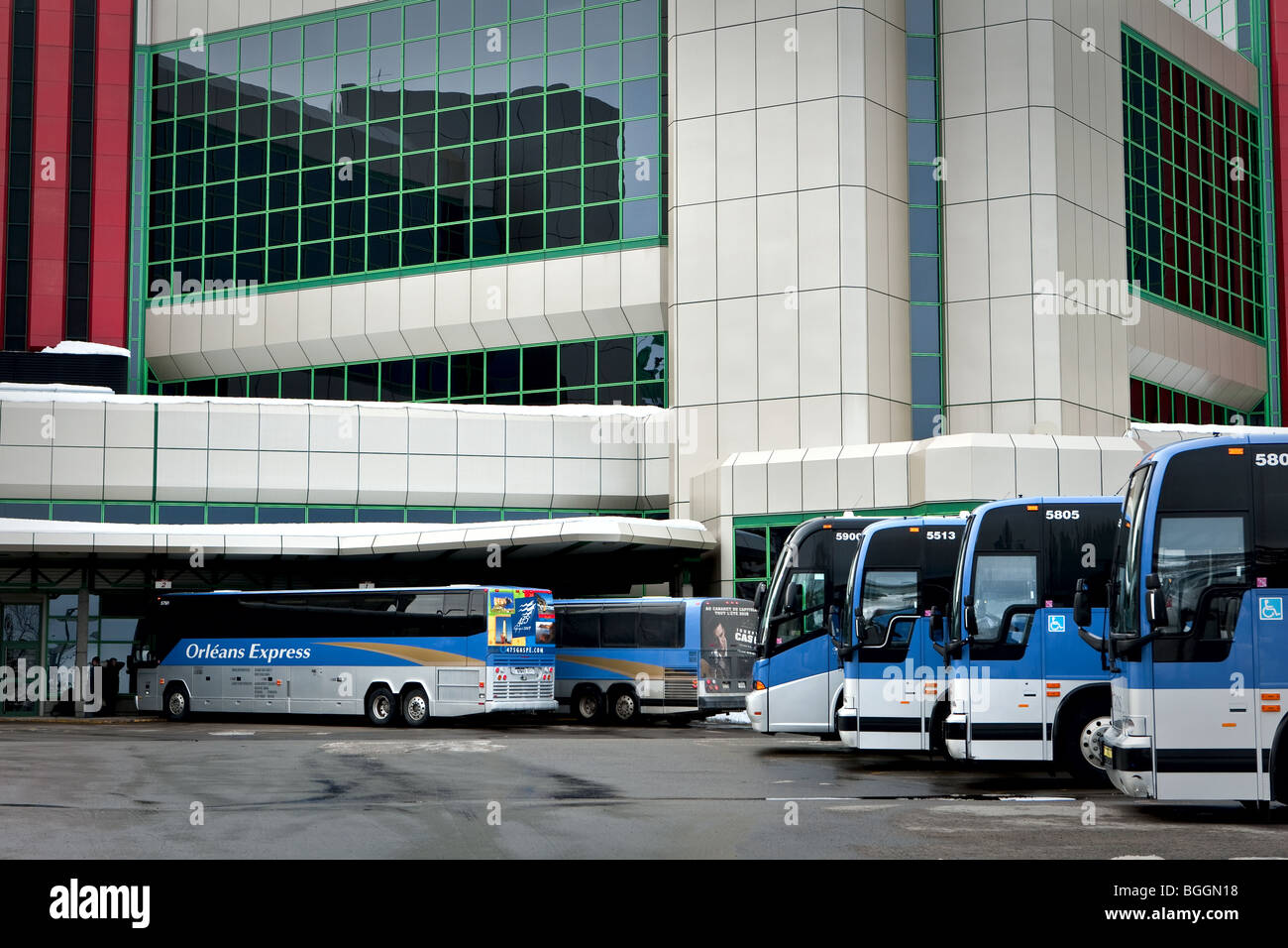 Orleans Express buses are pictured in front of the gare intermodal bus terminal in quebec city Stock Photo