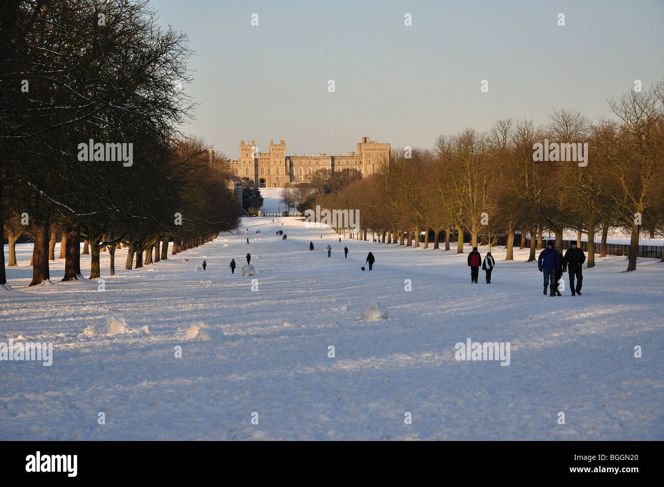 The Long Walk in winter snow, Windsor Castle, Windsor, Berkshire