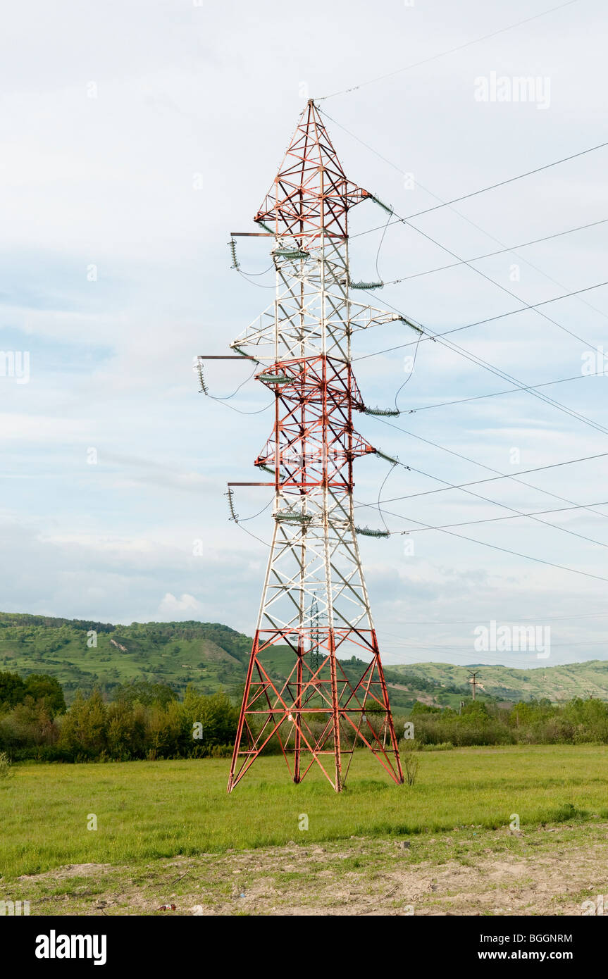 Electricity Pylon near Brasov Romania Eastern Europe Stock Photo