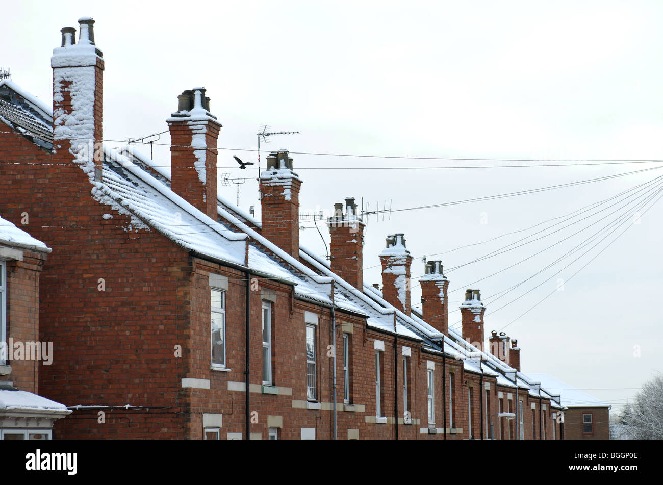 Terraced houses in winter, UK Stock Photo