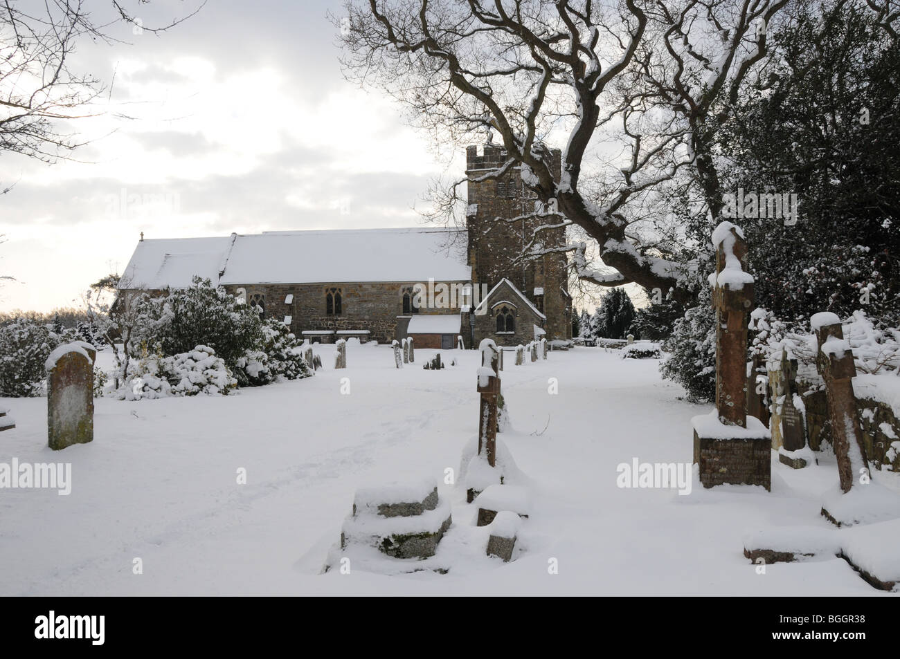 The church of St. Mary the Virgin, Warbleton, East Sussex, in the snow