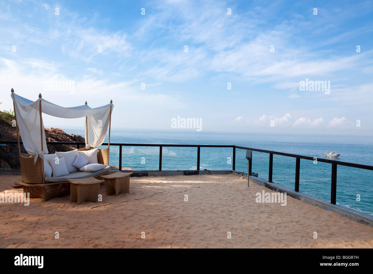 deck chair by the sea in a hotel resort in Kerala state india Stock ...