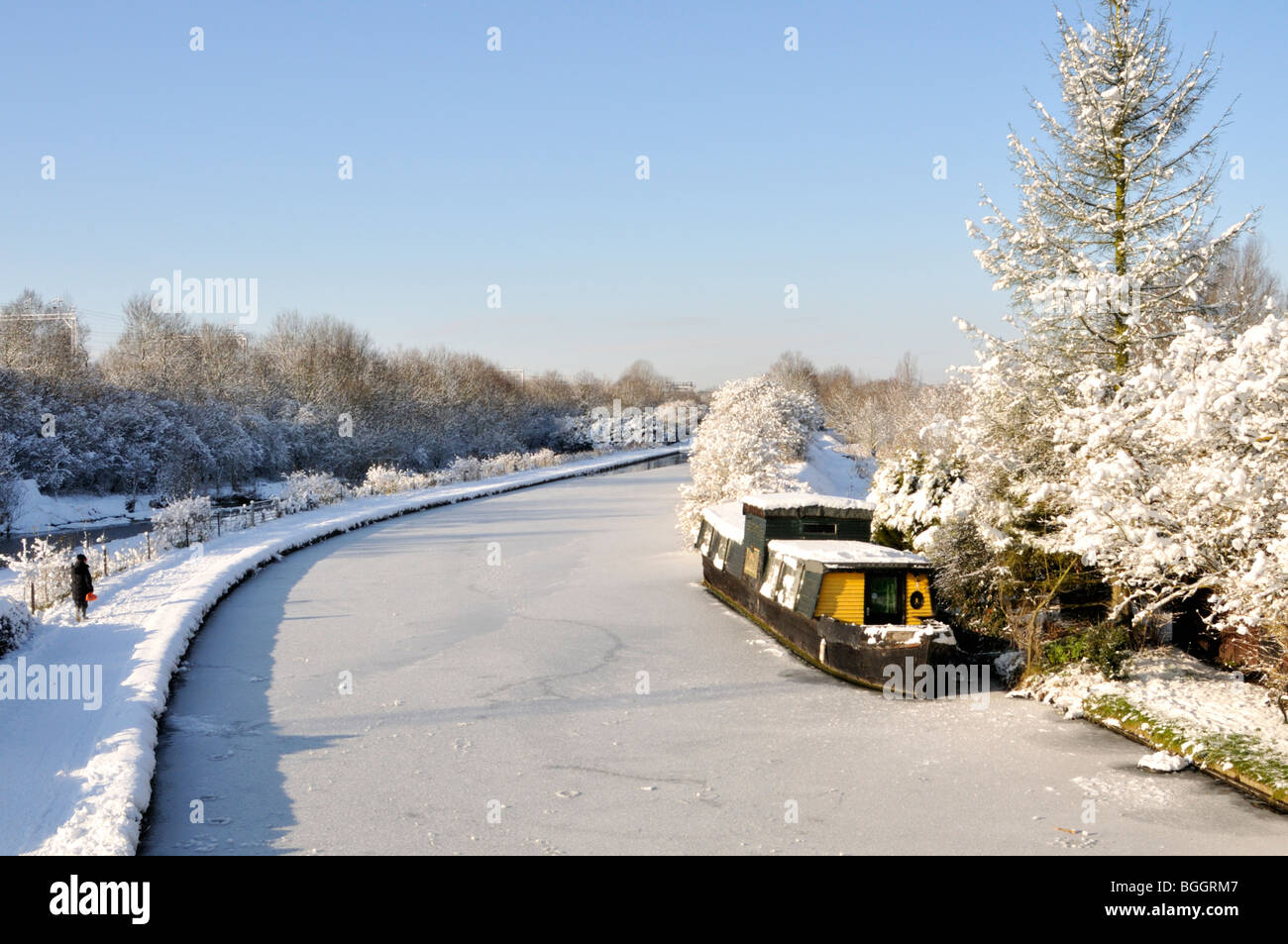 Winter snow on the Grand Union Canal, Hemel Hempstead, Hertfordshire, UK. Stock Photo