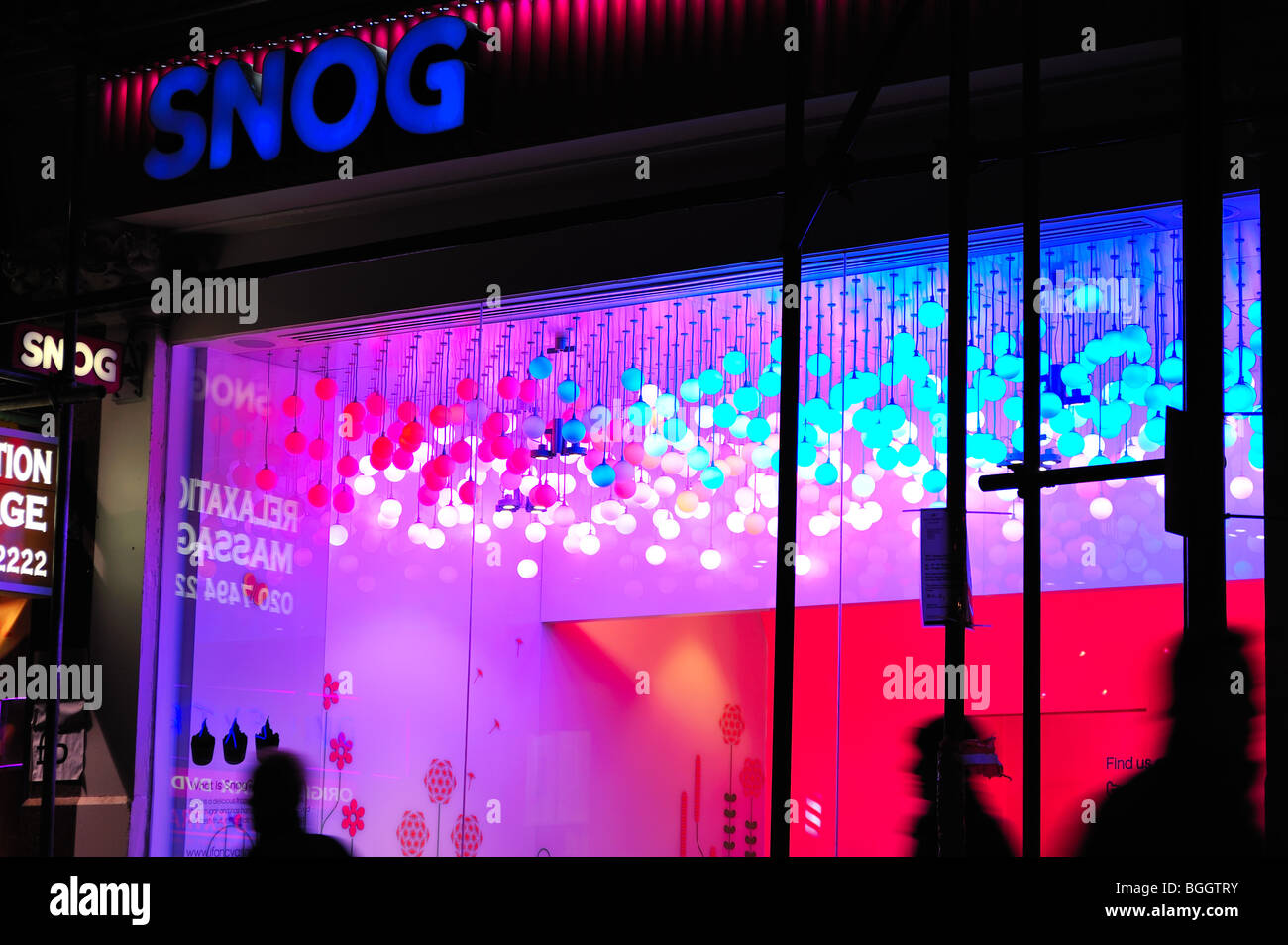 Snog Internet  Café with Colorful Light bulbs Stock Photo