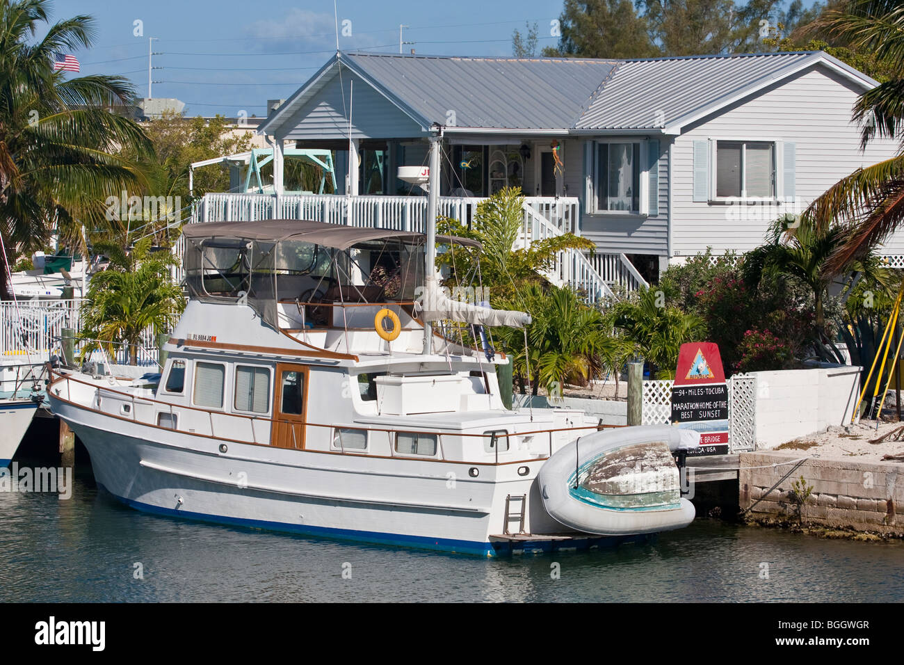 Marathon Florida keys house and boat Stock Photo Alamy