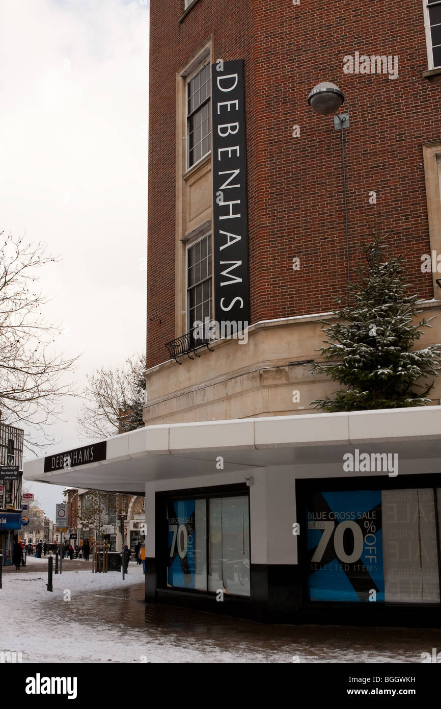 Debenhams Shop - Around Norwich in the UK Snowfall of early January 2010. Stock Photo