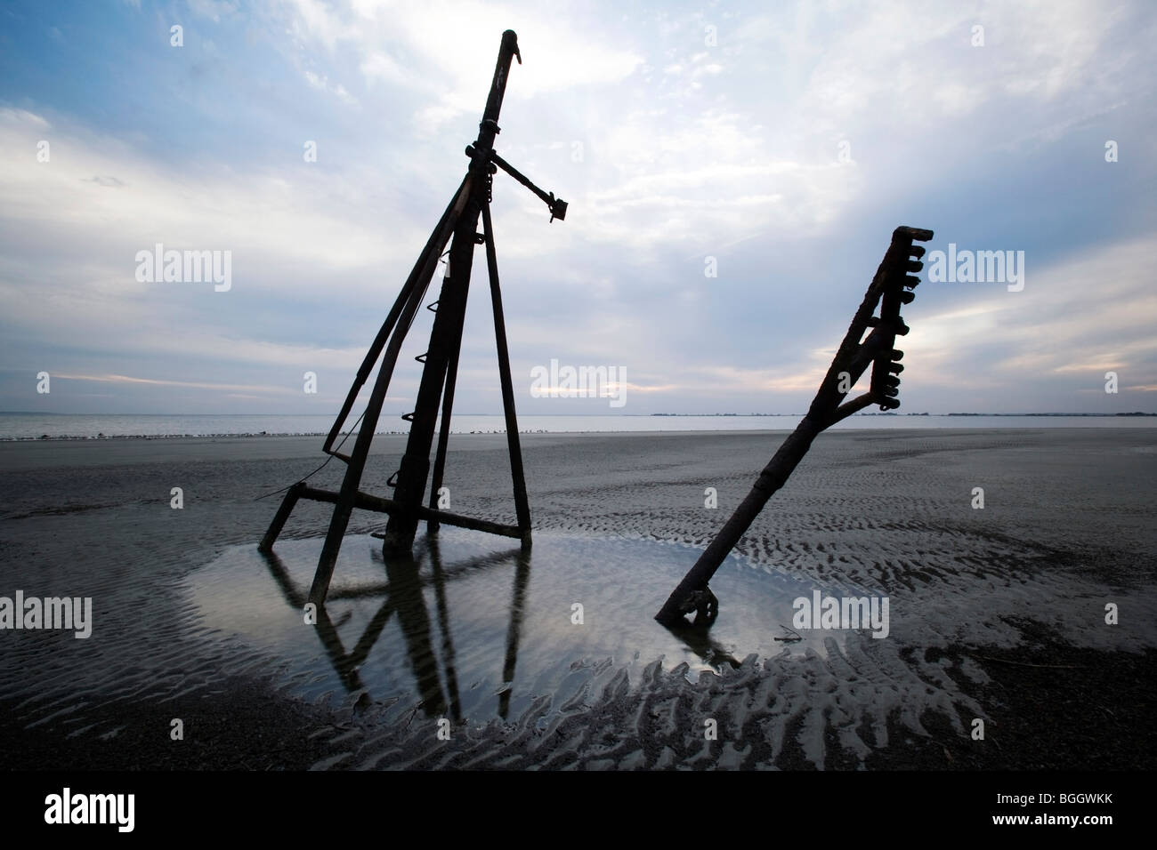 Mast of sunken ship at Jekyll Point Jekyll Island, USA Stock
