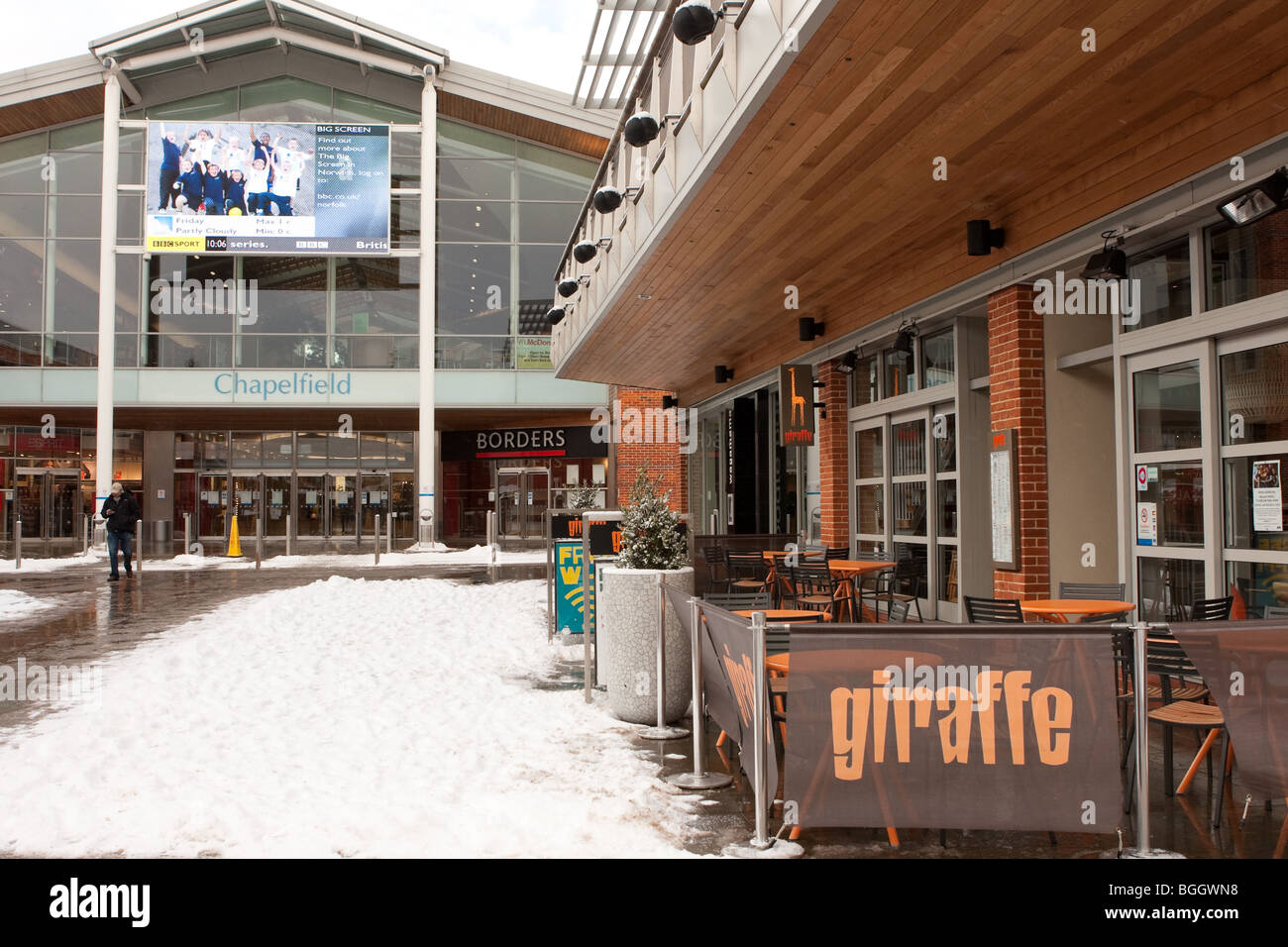 Chapelfield Shopping centre -  Norwich in the UK Snowfall of early January 2010. Stock Photo