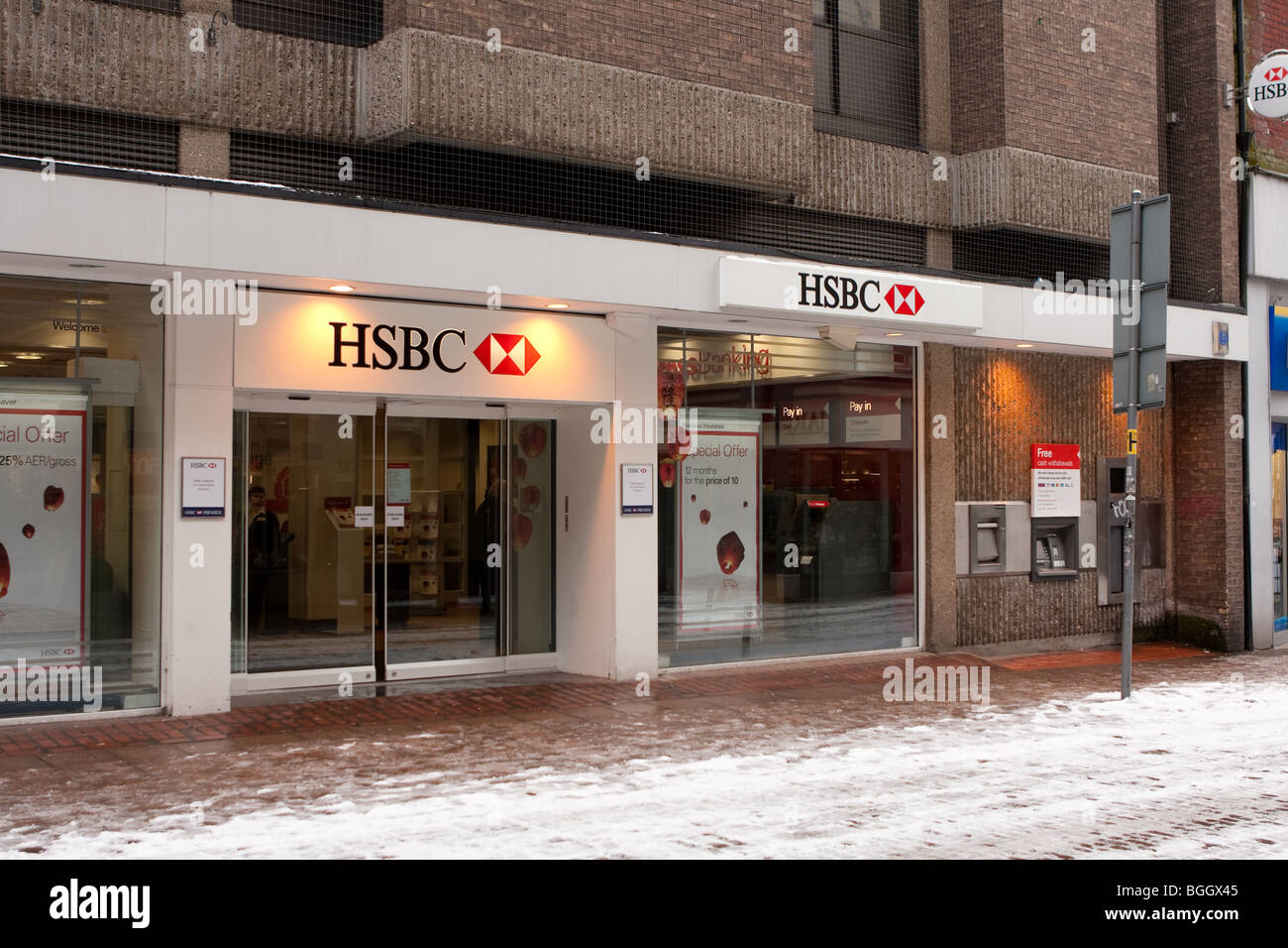 HSBC Bank Around Norwich in the UK Snowfall of early January 2010. Stock Photo