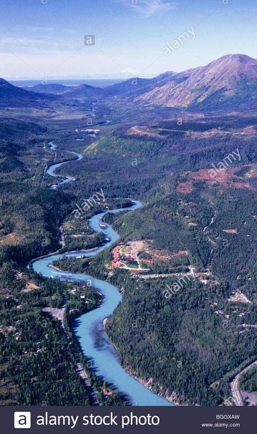 Alaska. Cooper Landing. Aerial view of lower Kenai Lake and river Stock