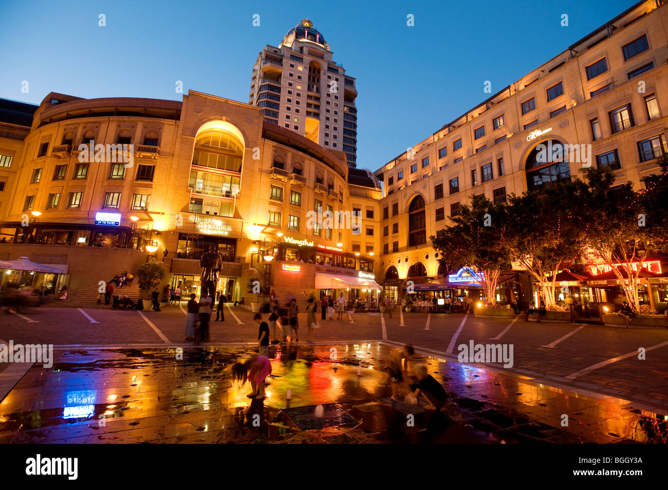 Nelson Mandela Square in the evening. Sandton, Johannesburg, South Africa Stock Photo