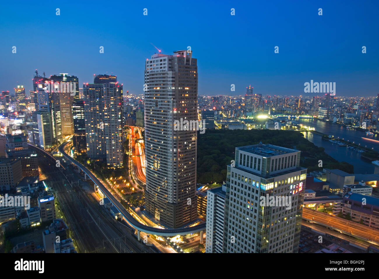 Nighttime cityscape Minato Ward Tokyo Japan Stock Photo