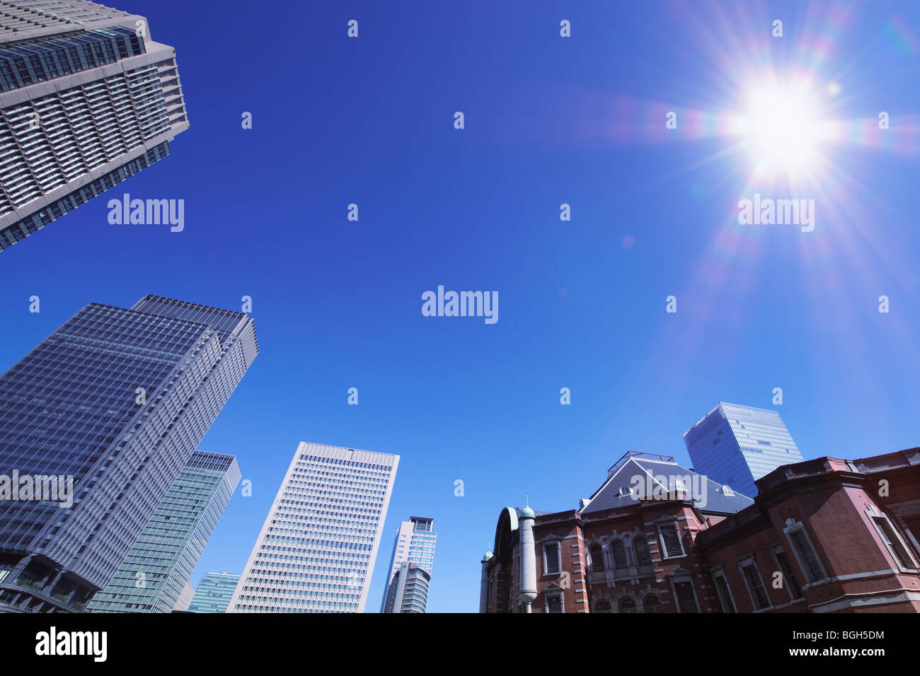 Sun shining on Marunouchi building group, Marunouchi, Chiyoda-ku, Tokyo, Japan Stock Photo
