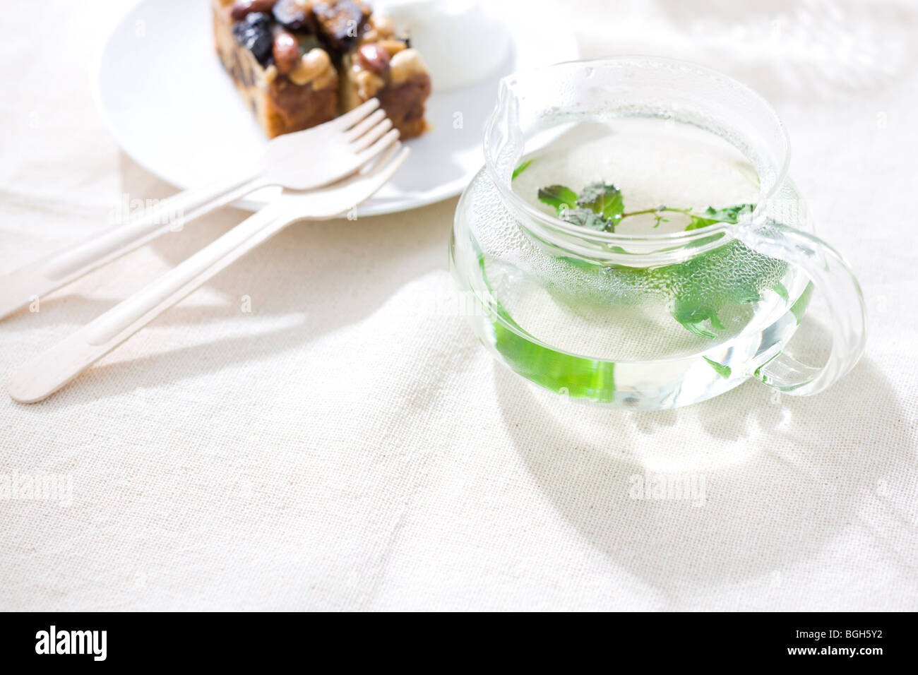 Cake and herbal tea Stock Photo Alamy